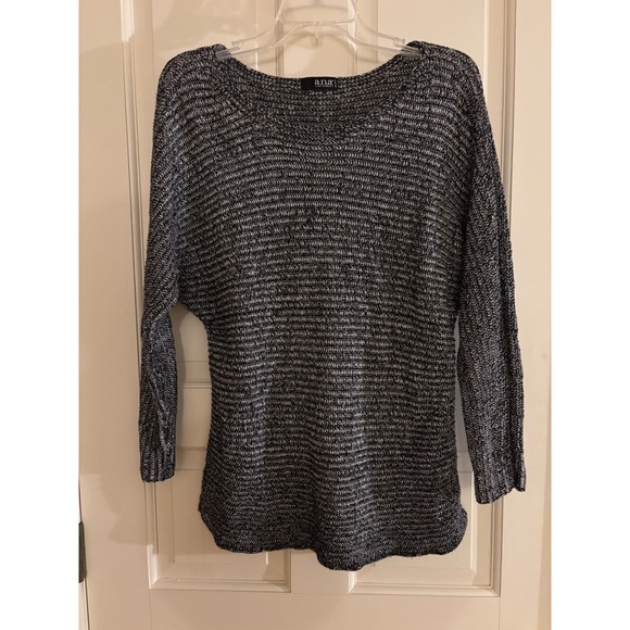 a.n.a A New Approach Sweaters - ANA A New Approach Womens Petite Black White Marled Textured Knit Sweater P